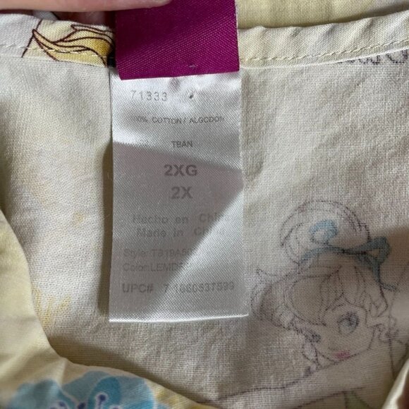 DISNEY Scrub Top Womens 2XL Yellow Cotton Tinkerbell Pockets - Picture 7 of 8